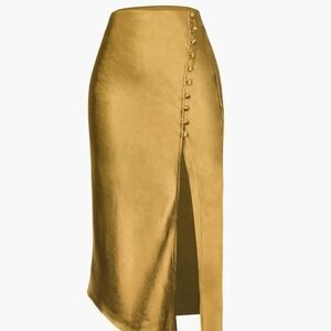 Asymmetric Hem Slit Button Deco Skirt